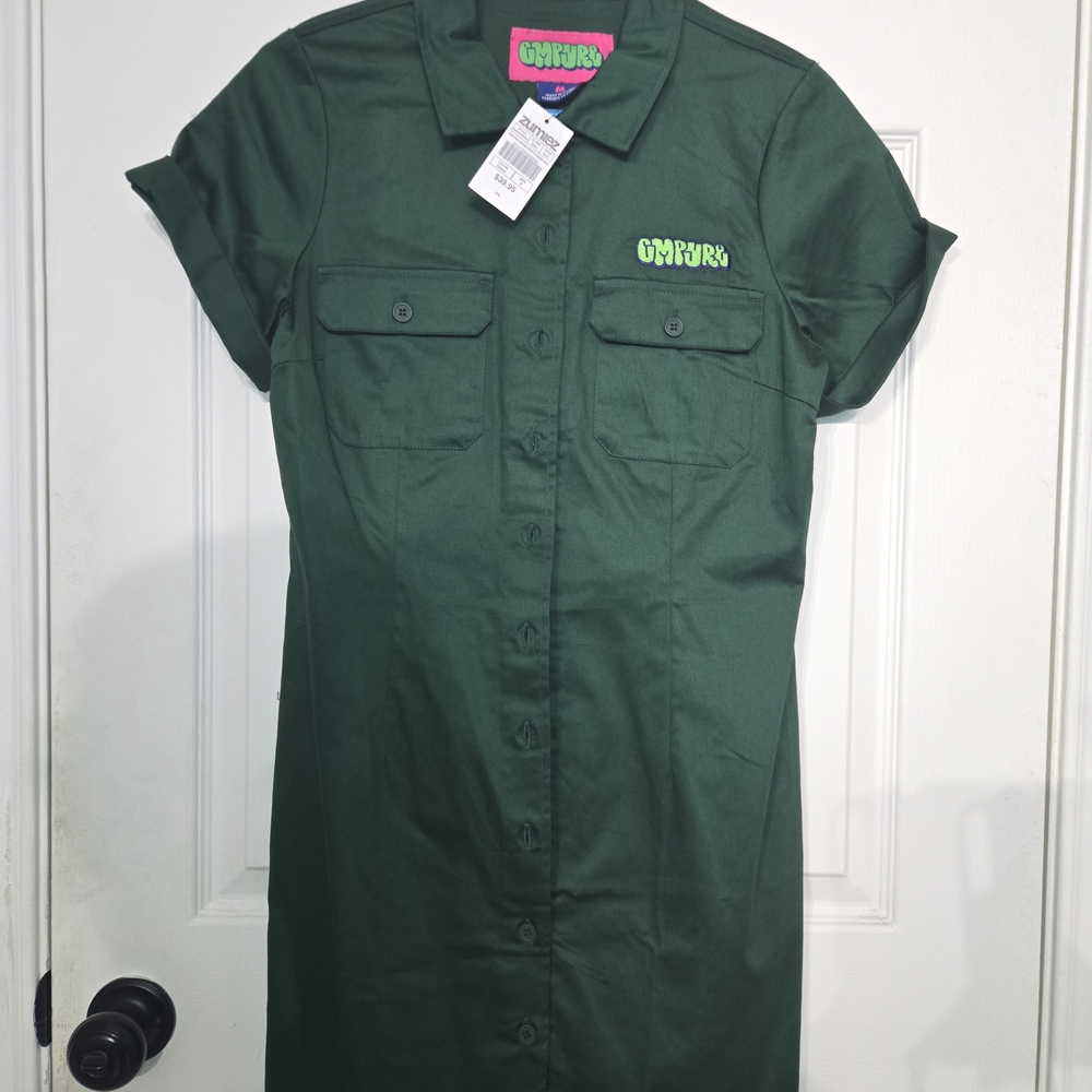 Empyre Green Shirt Dress with Collar Size Medium